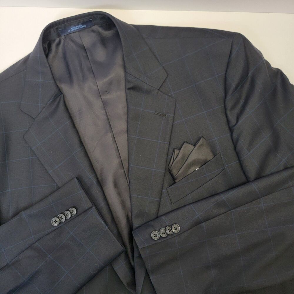 Joseph Abboud VTG Union Made Black Windowpane Dbl Vented Lord&Taylor Blazer 48L